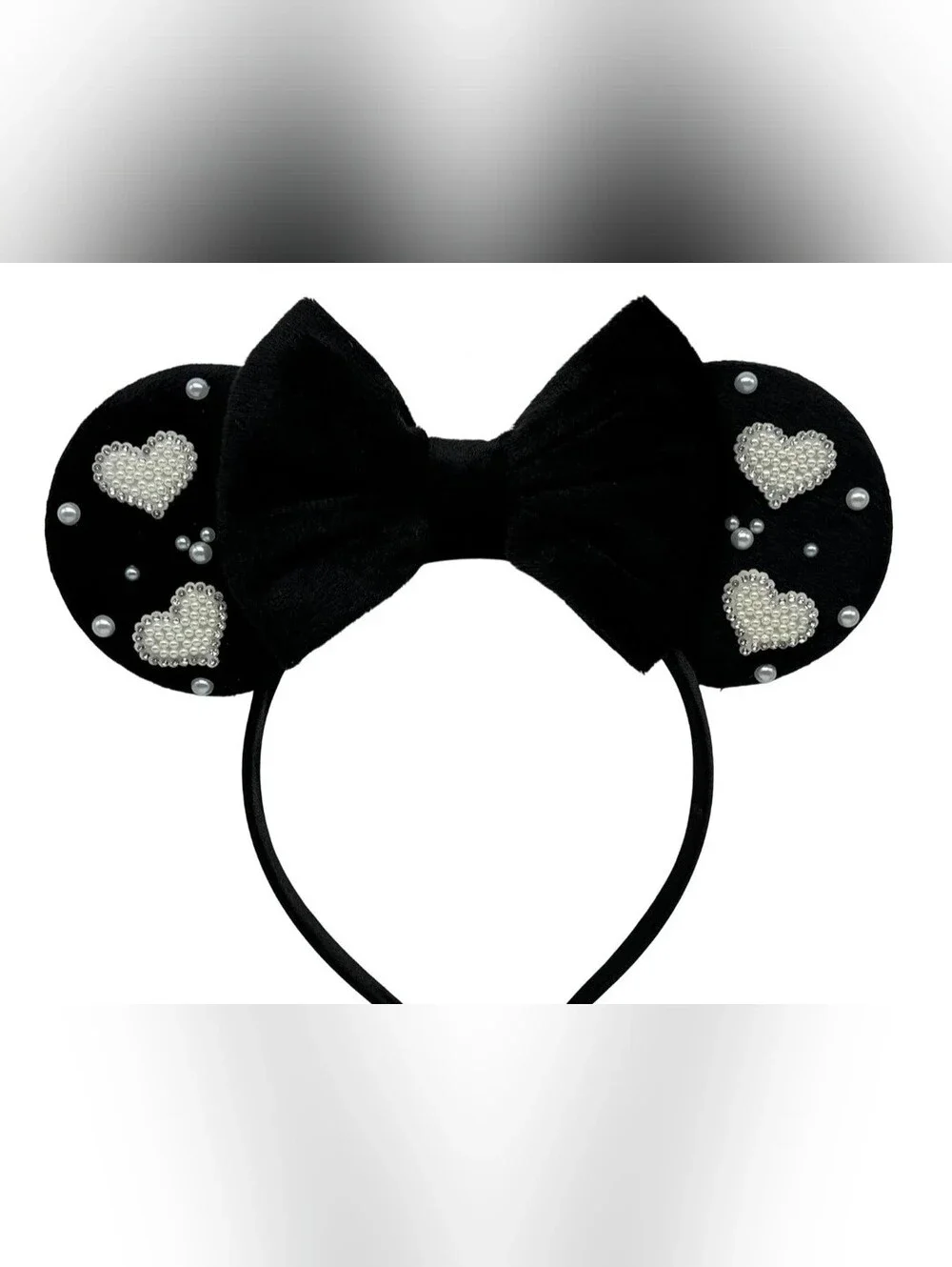 Black Pearl Heart Kids Headband with Bow